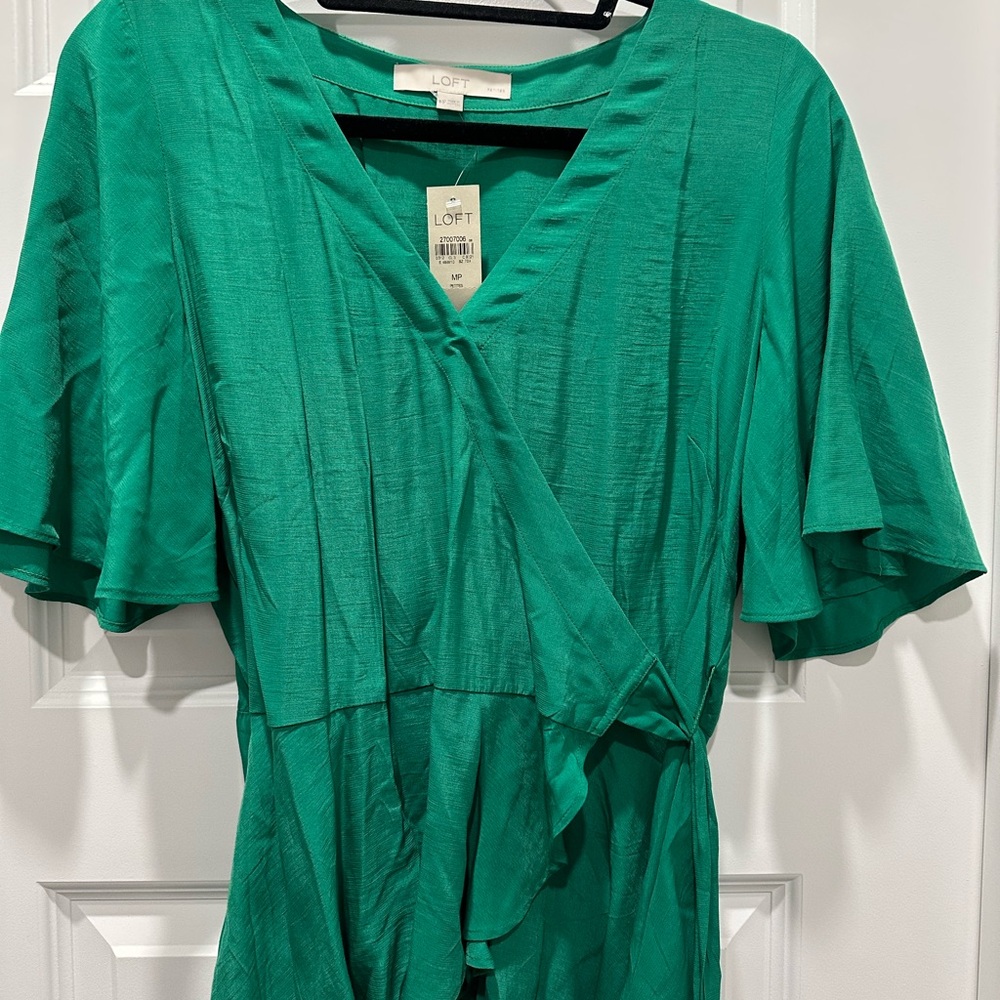 LOFT Green Wrap Blouse